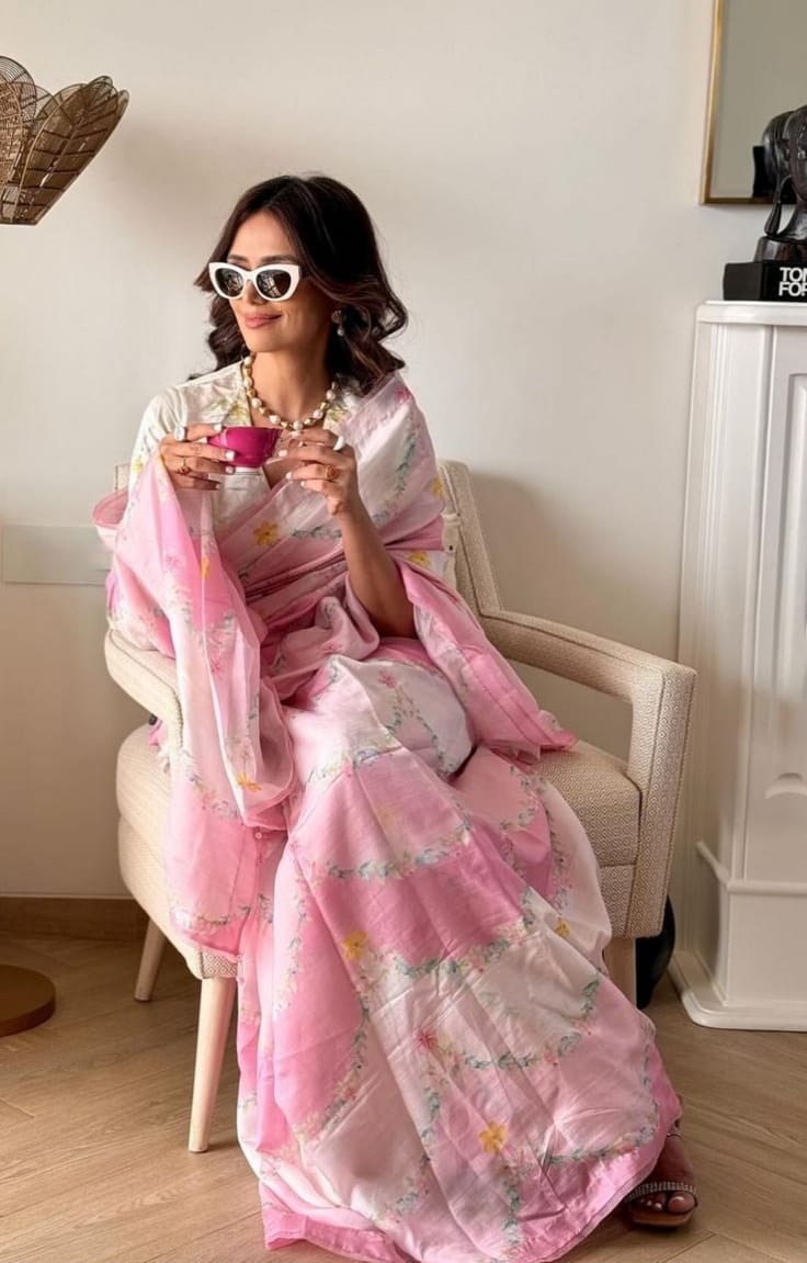 Digital print linen saree design