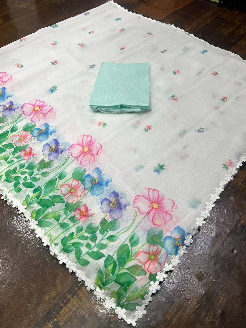 Digital print linen saree