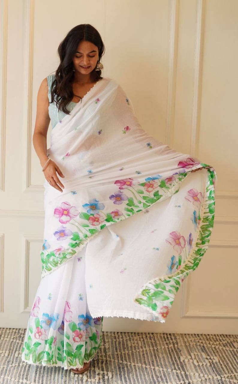 Digital print linen saree