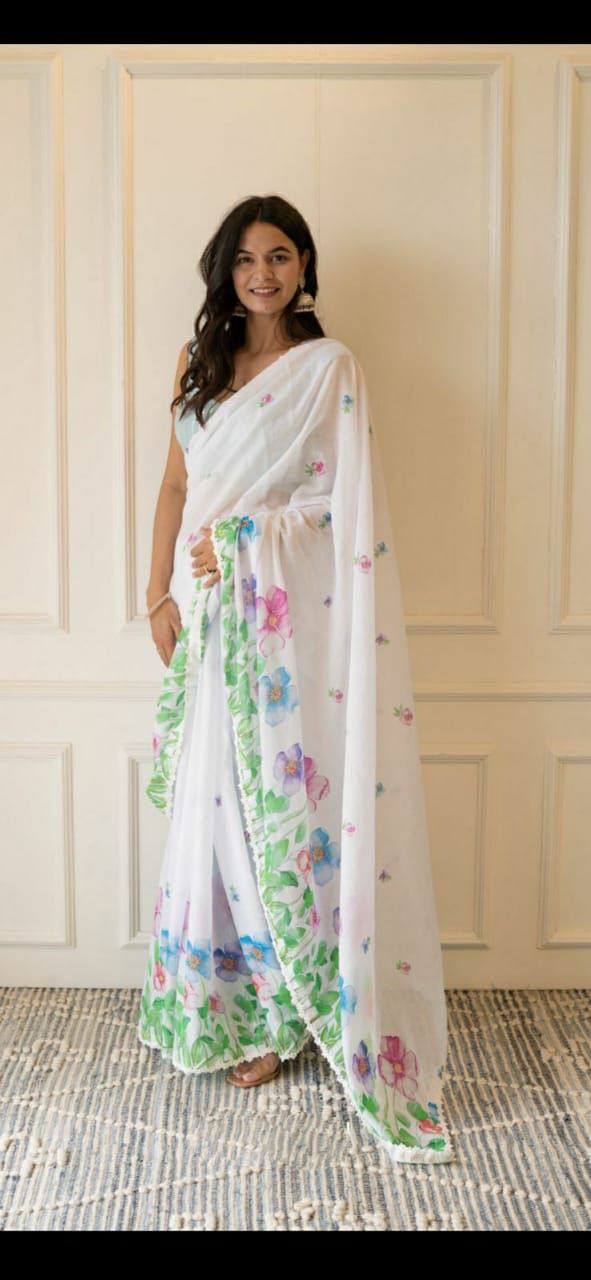 Digital print linen saree