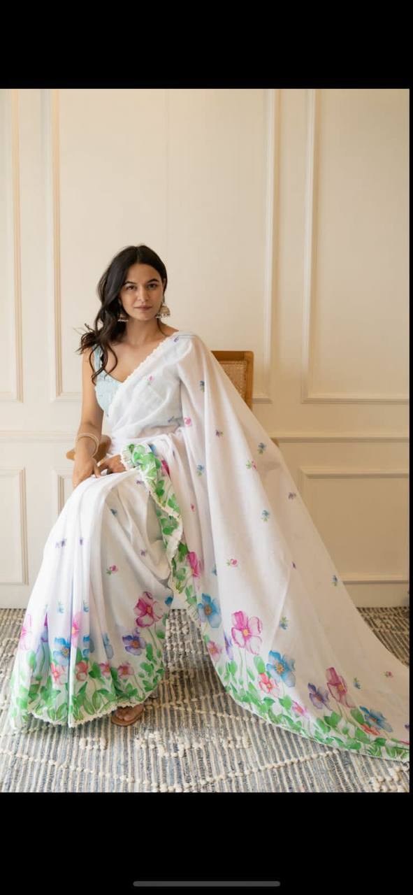 Digital print linen saree