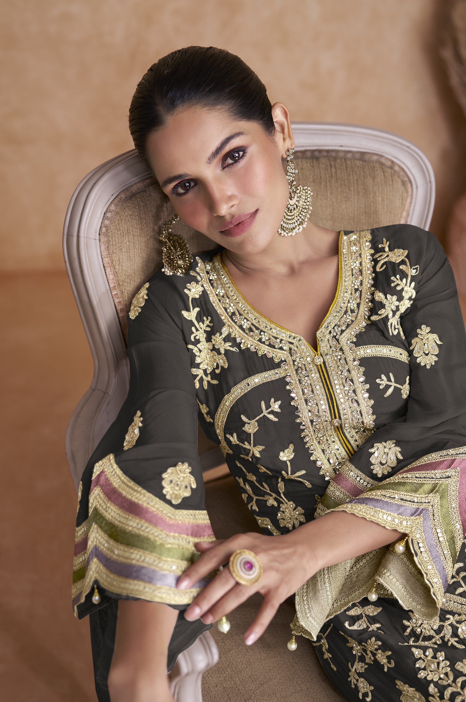 Real Chinnon Women Stitched Suit Set with Dupatta | Kurta & Bottom Length 40 Inch | Free Size Ethnic Wear | Premium Party Wear Festive Collection