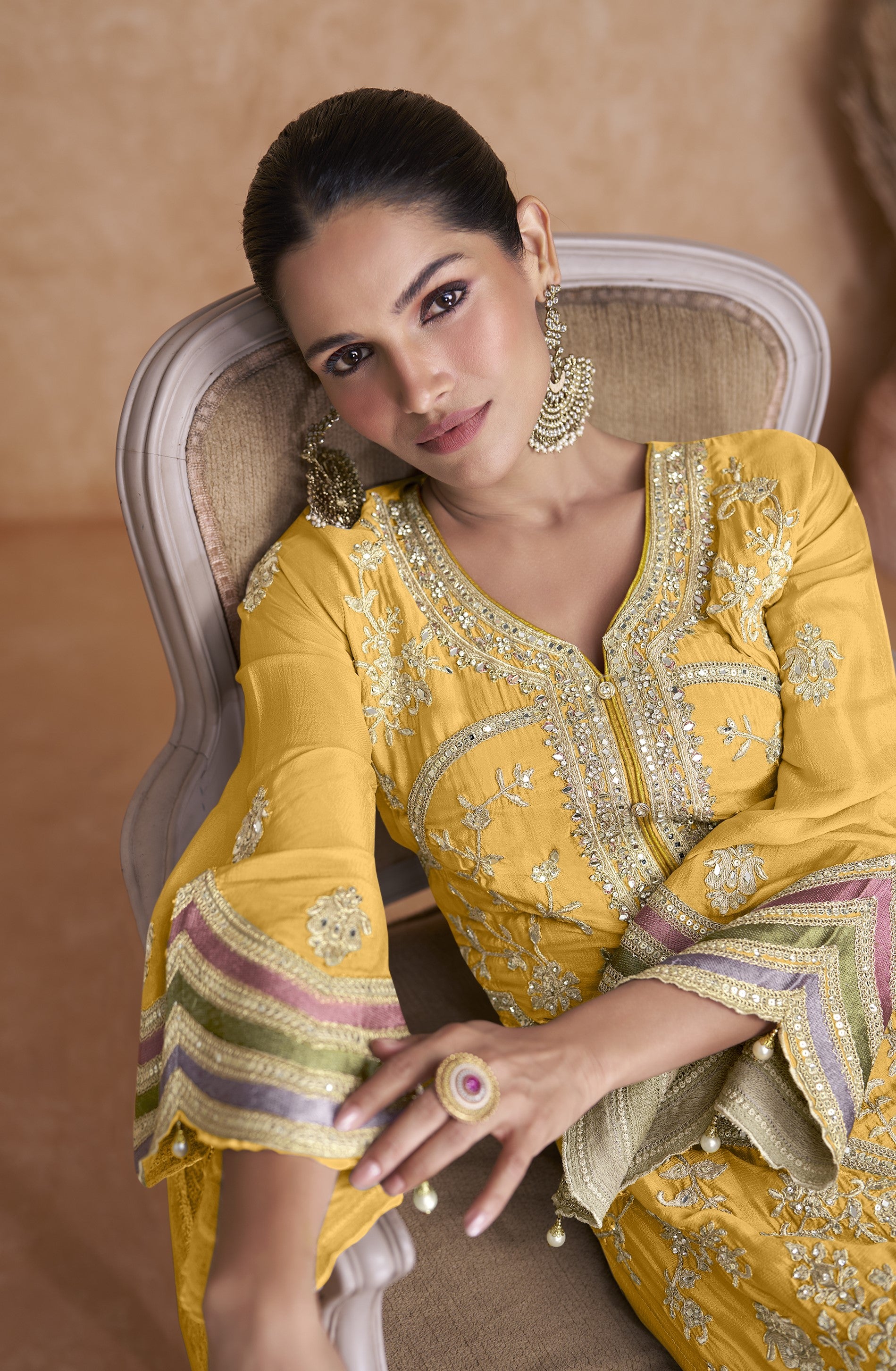 Real Chinnon Women Stitched Suit Set with Dupatta | Kurta & Bottom Length 40 Inch | Free Size Ethnic Wear | Premium Party Wear Festive Collection