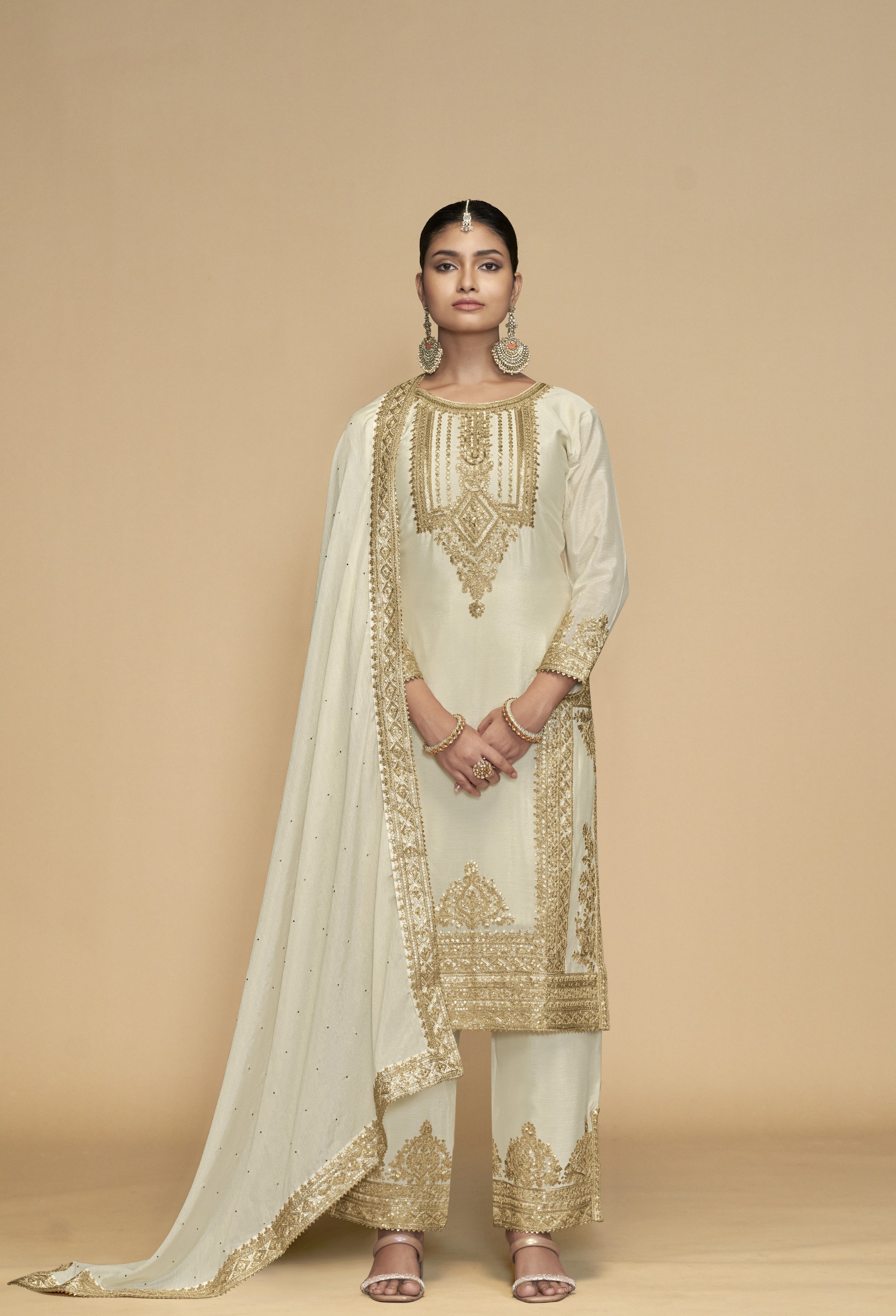 Real Chinnon Premium Stitched Suit Set for Women | Kurta, Bottom & Dupatta Included | Free Size Ethnic Wear for Festive Party Wear