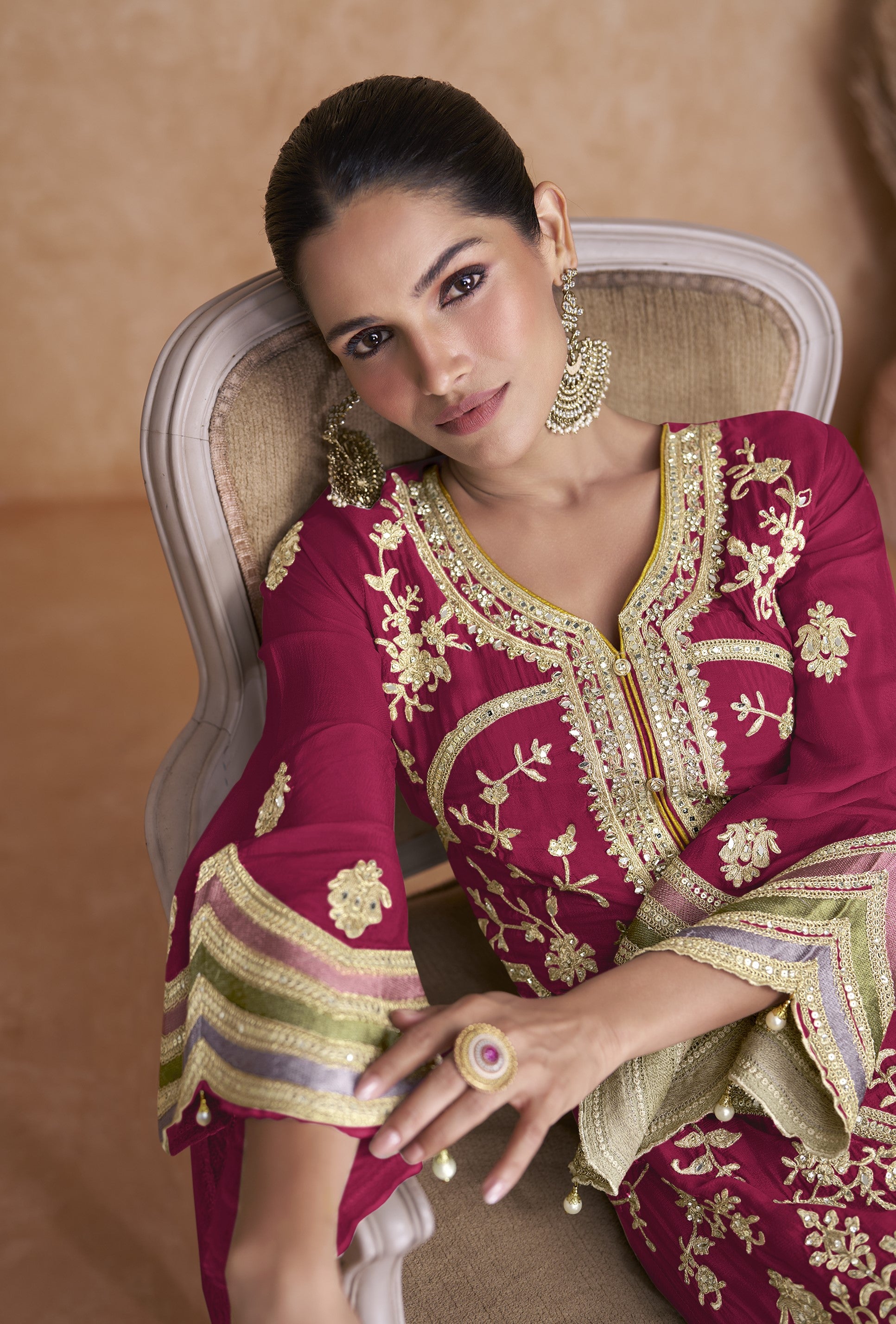 Real Chinnon Women Stitched Suit Set with Dupatta | Kurta & Bottom Length 40 Inch | Free Size Ethnic Wear | Premium Party Wear Festive Collection