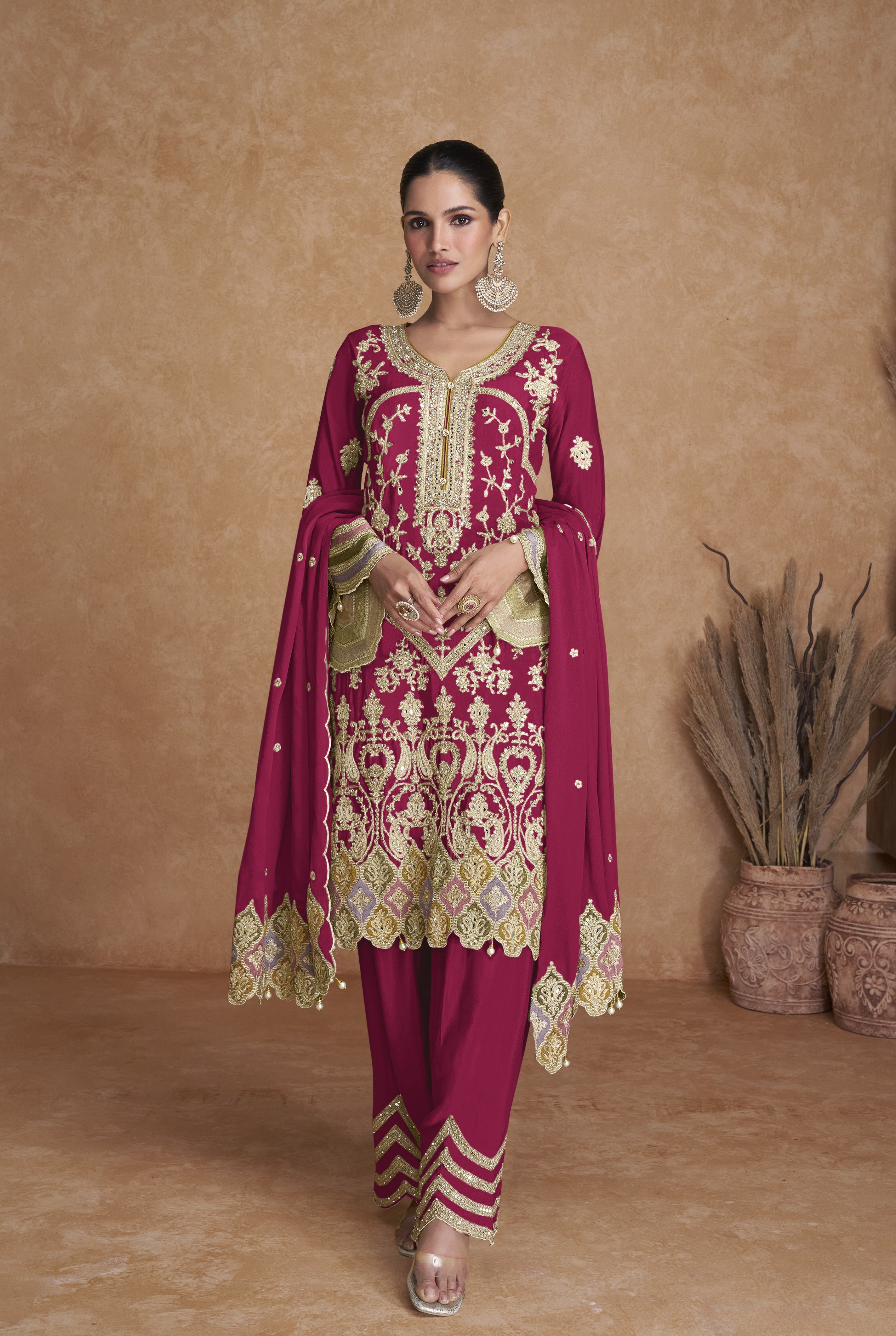 Real Chinnon Women Stitched Suit Set with Dupatta | Kurta & Bottom Length 40 Inch | Free Size Ethnic Wear | Premium Party Wear Festive Collection