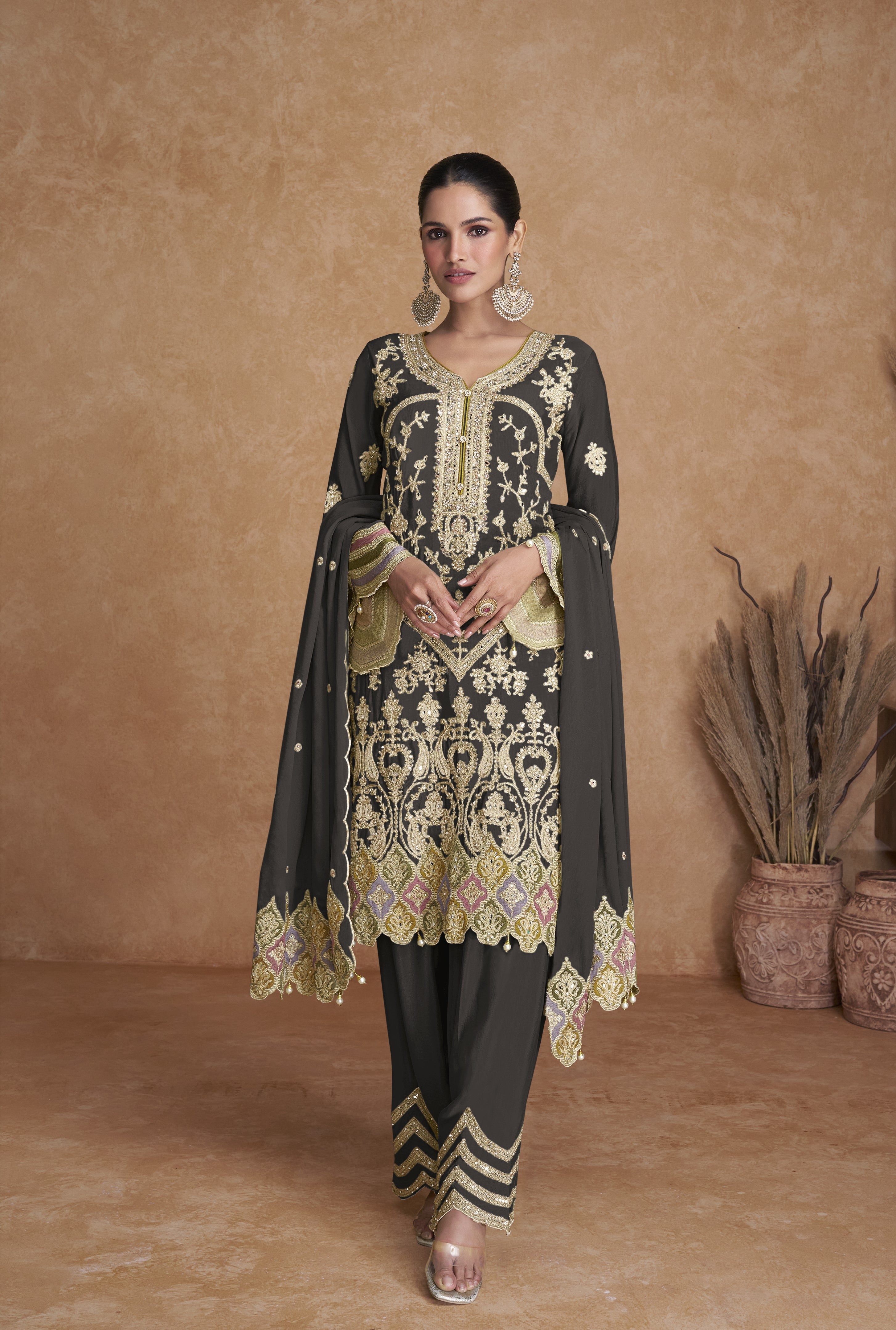 Real Chinnon Women Stitched Suit Set with Dupatta | Kurta & Bottom Length 40 Inch | Free Size Ethnic Wear | Premium Party Wear Festive Collection