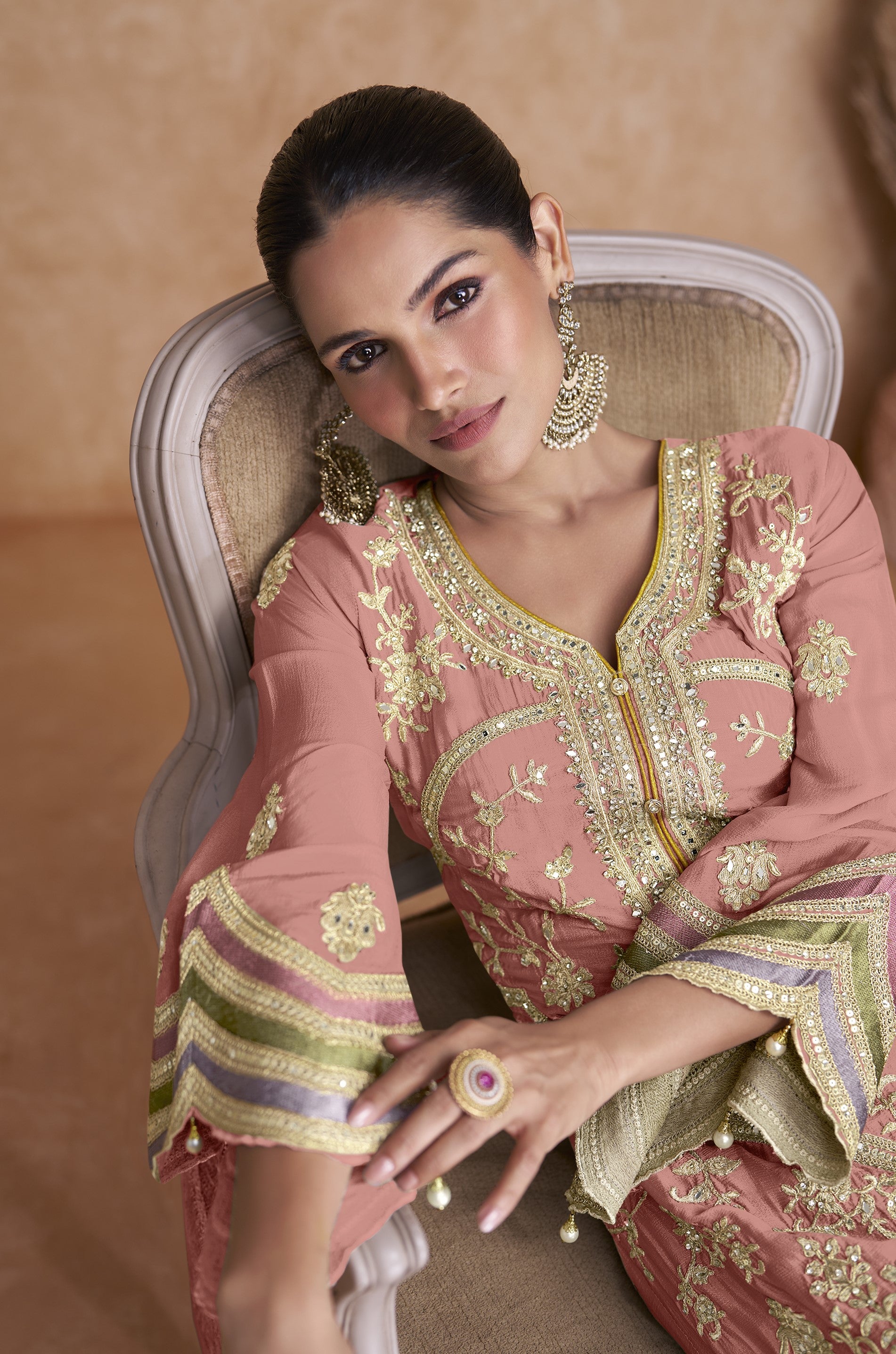 Real Chinnon Women Stitched Suit Set with Dupatta | Kurta & Bottom Length 40 Inch | Free Size Ethnic Wear | Premium Party Wear Festive Collection