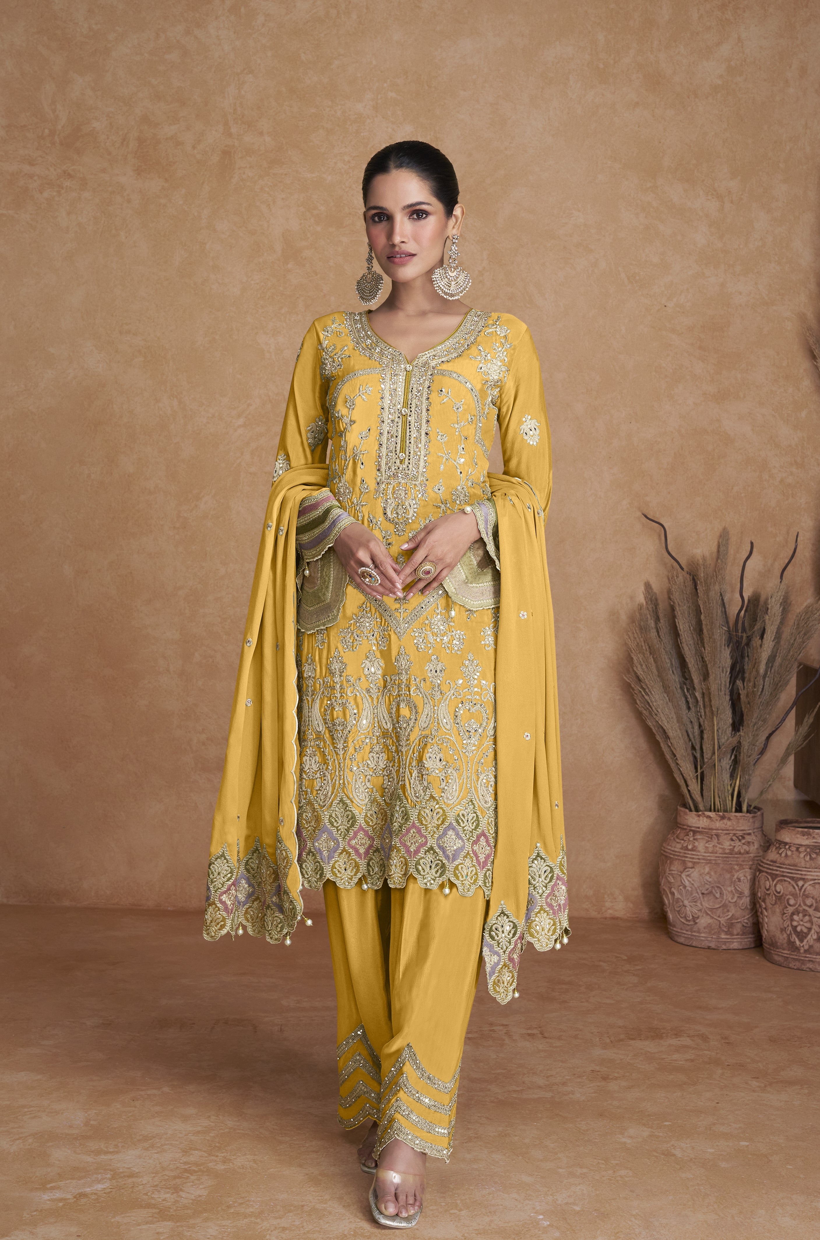 Real Chinnon Women Stitched Suit Set with Dupatta | Kurta & Bottom Length 40 Inch | Free Size Ethnic Wear | Premium Party Wear Festive Collection