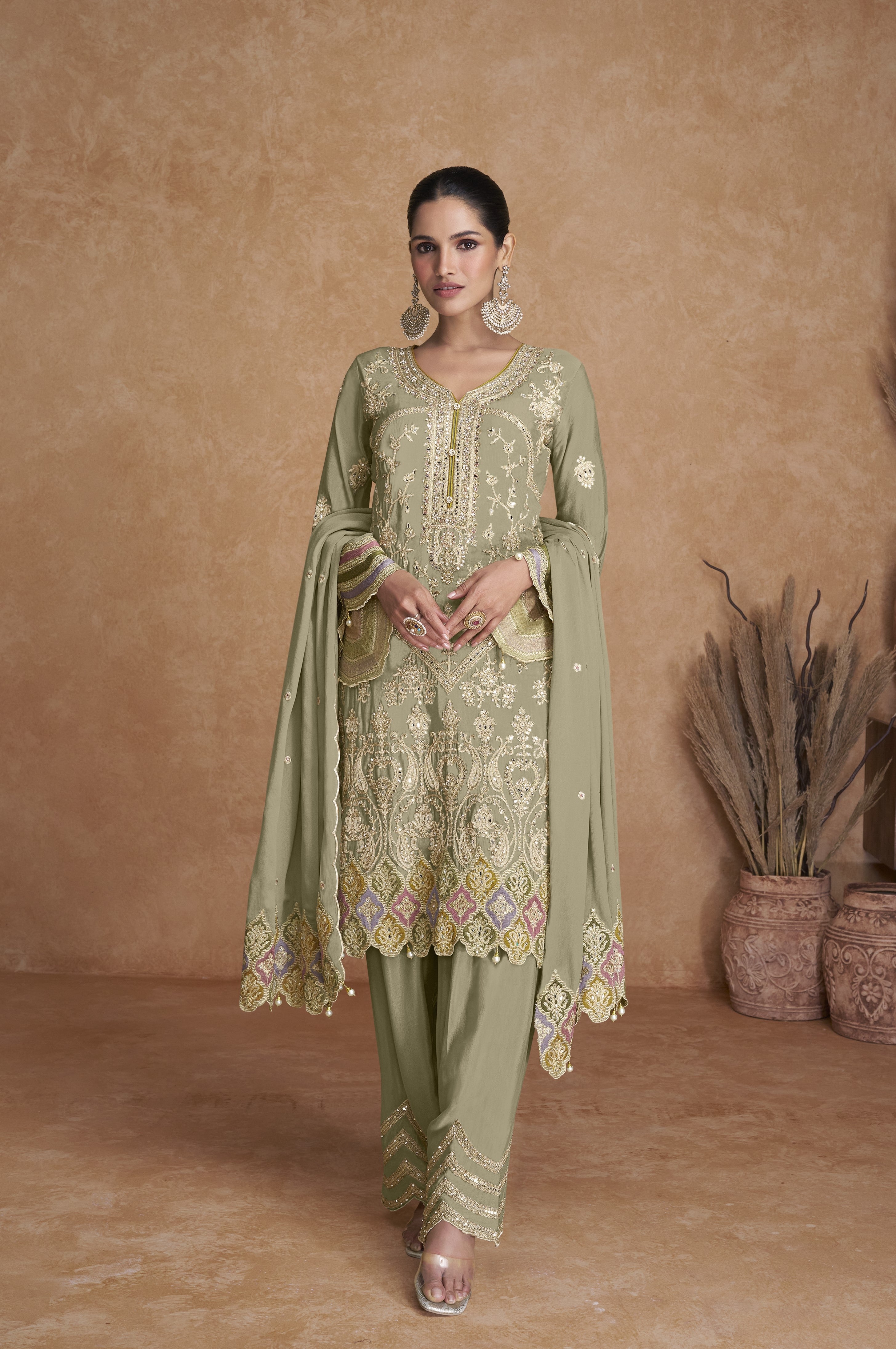 Real Chinnon Women Stitched Suit Set with Dupatta | Kurta & Bottom Length 40 Inch | Free Size Ethnic Wear | Premium Party Wear Festive Collection