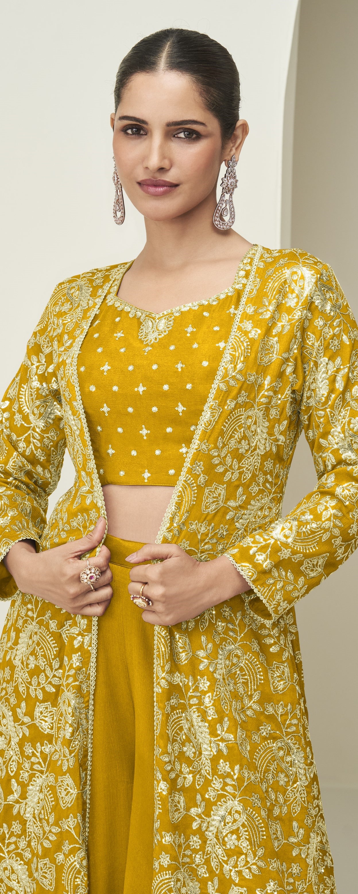 Premium Chinnon Silk Women Stitched Suit Set with Dupatta | Kurta, Palazzo & Blouse Included | Free Size Ethnic Wear | Festive & Party Wear Collection