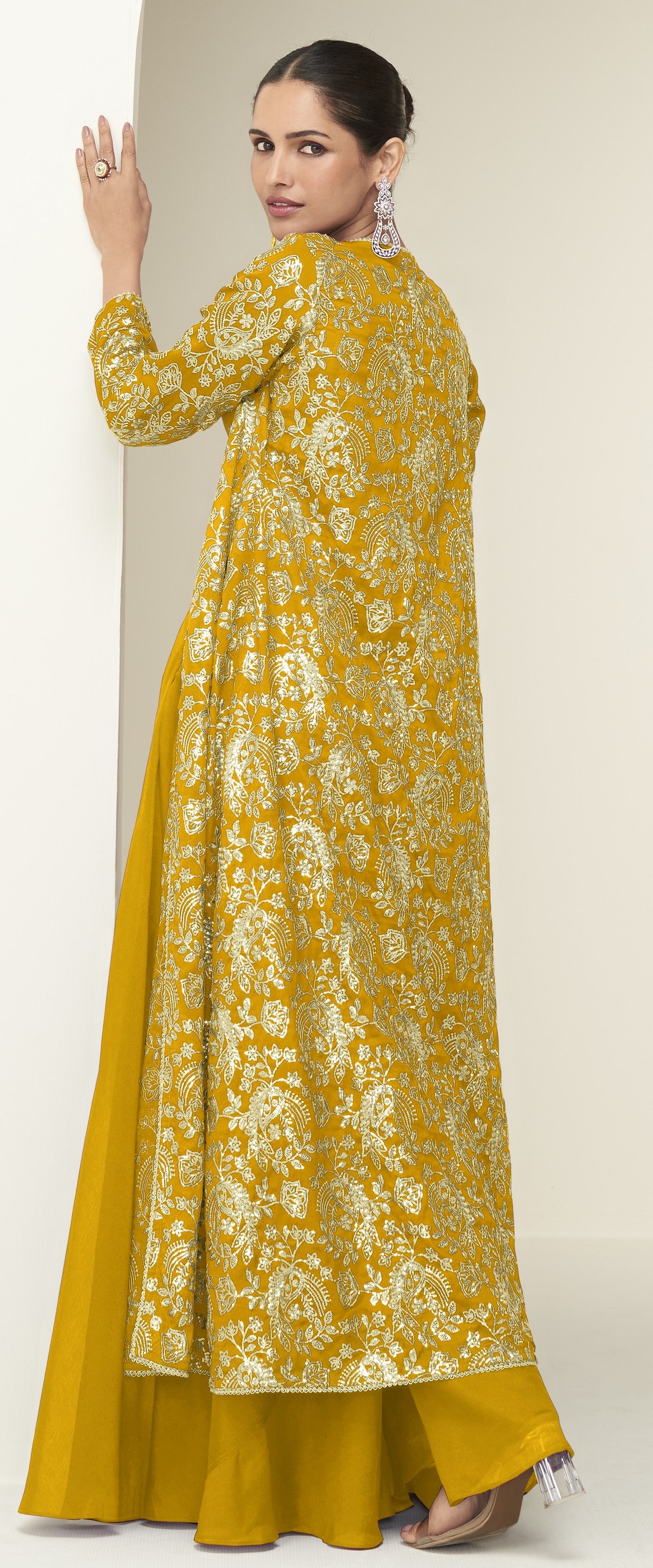 Premium Chinnon Silk Women Stitched Suit Set with Dupatta | Kurta, Palazzo & Blouse Included | Free Size Ethnic Wear | Festive & Party Wear Collection